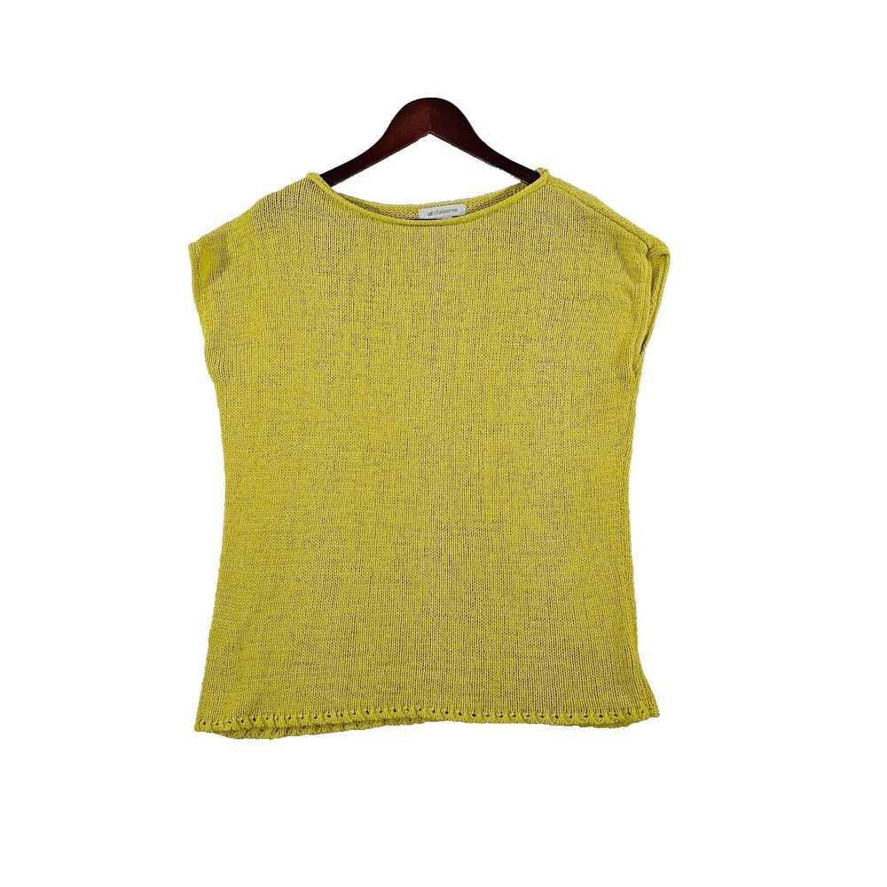 Liz Claiborne Womens Sweater Cap Sleeves Crew Neck Pullover Fringe Hem Yellow XL